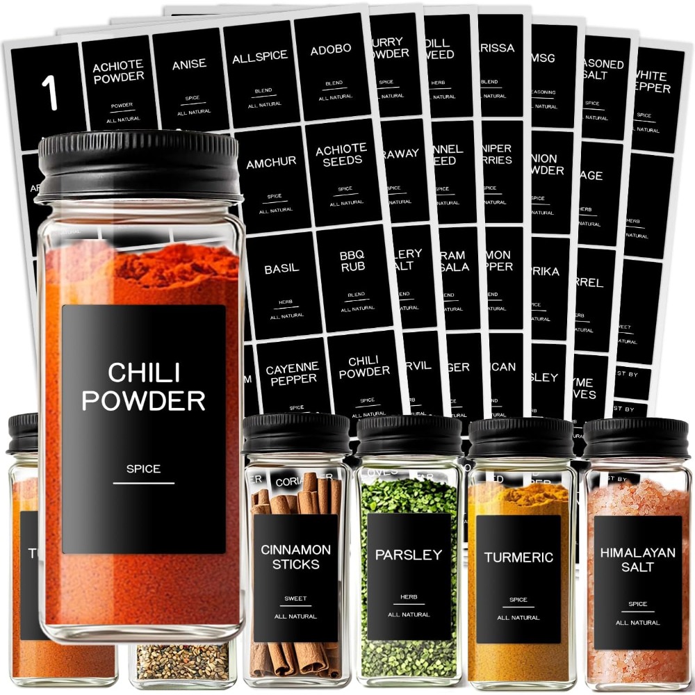 Kitchen Glass Baking Set - 201 Black Preprinted Waterproof Spice Jar