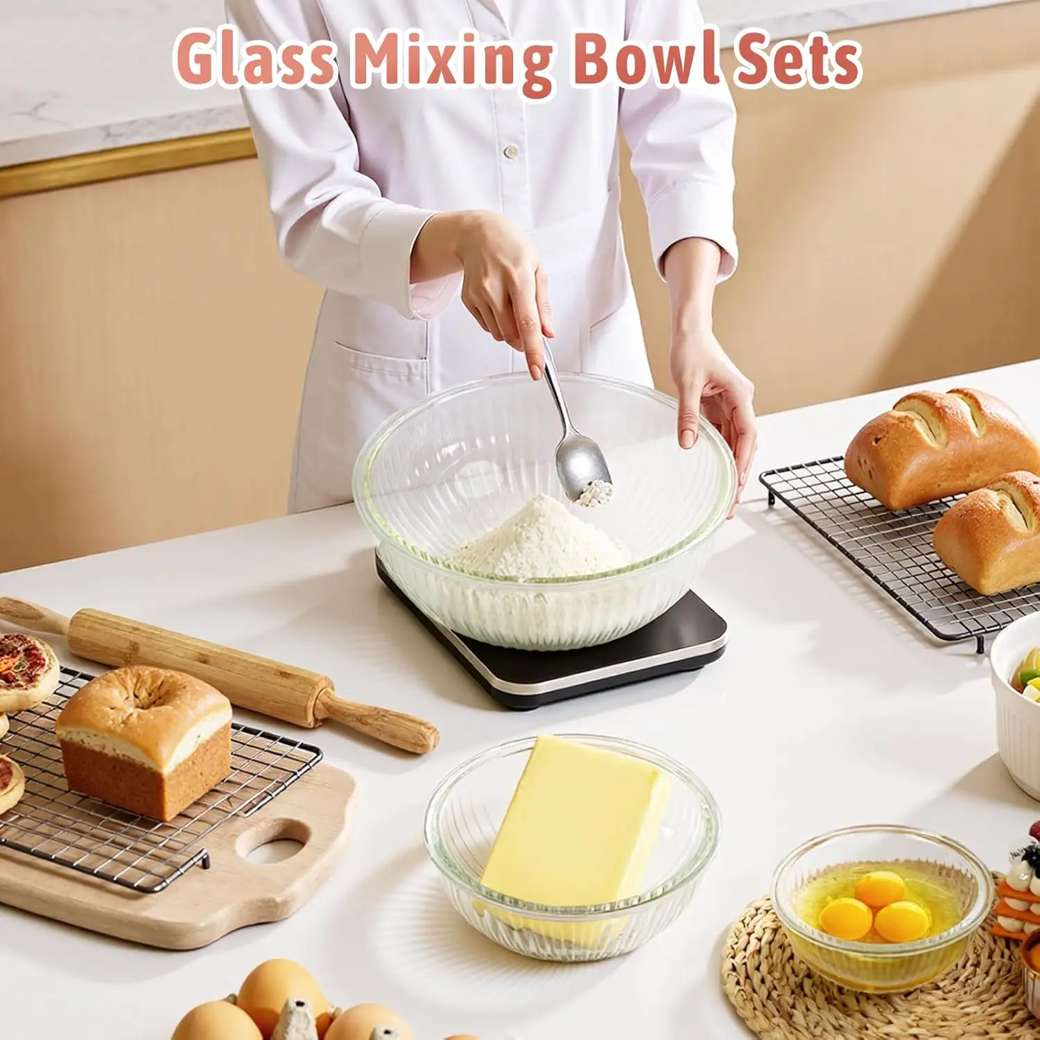 Glass Mixing Bowls with Lids S - Kitchen Glass Baking Set avis et prix