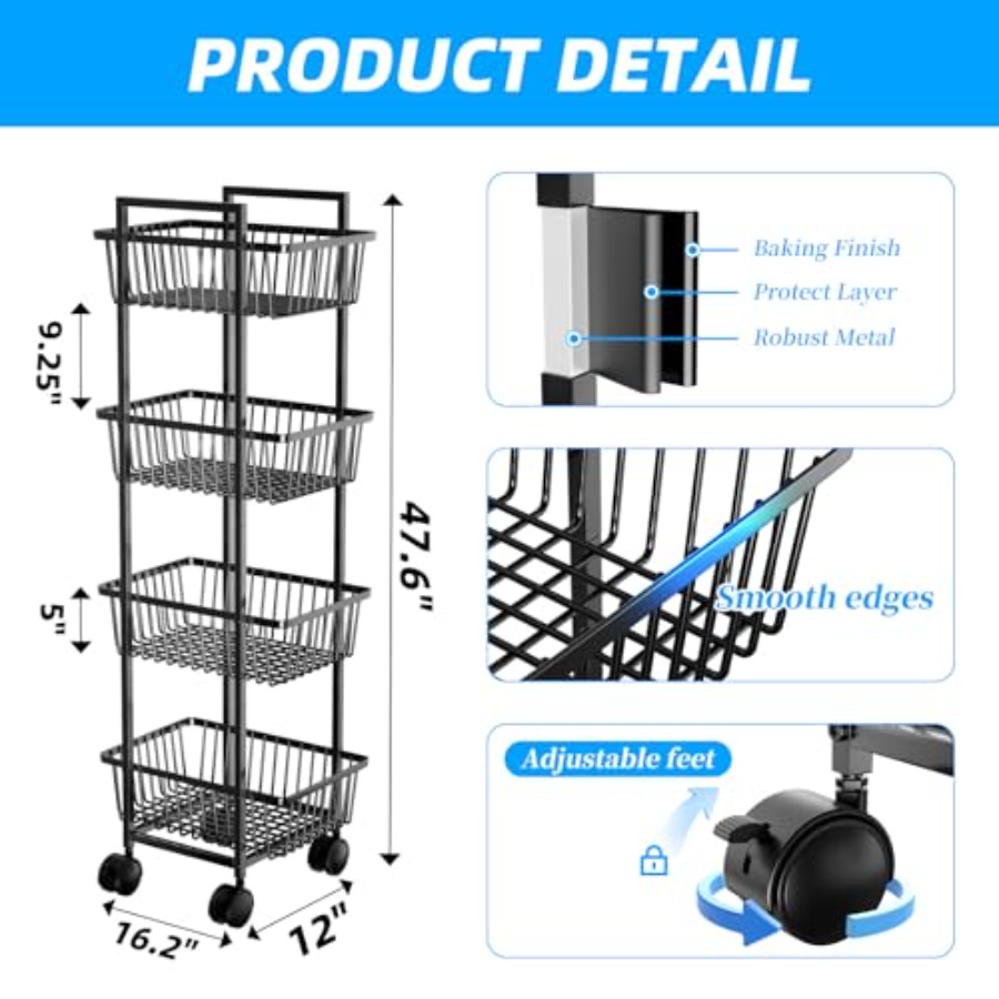 Rolling Fruit Vegetable Basket - Kitchen Baking Cart avis et prix