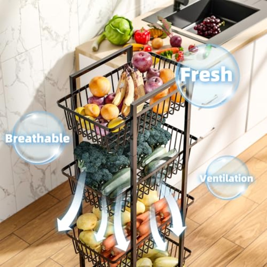 Rolling Fruit Vegetable Basket - Kitchen Baking Cart avis et prix