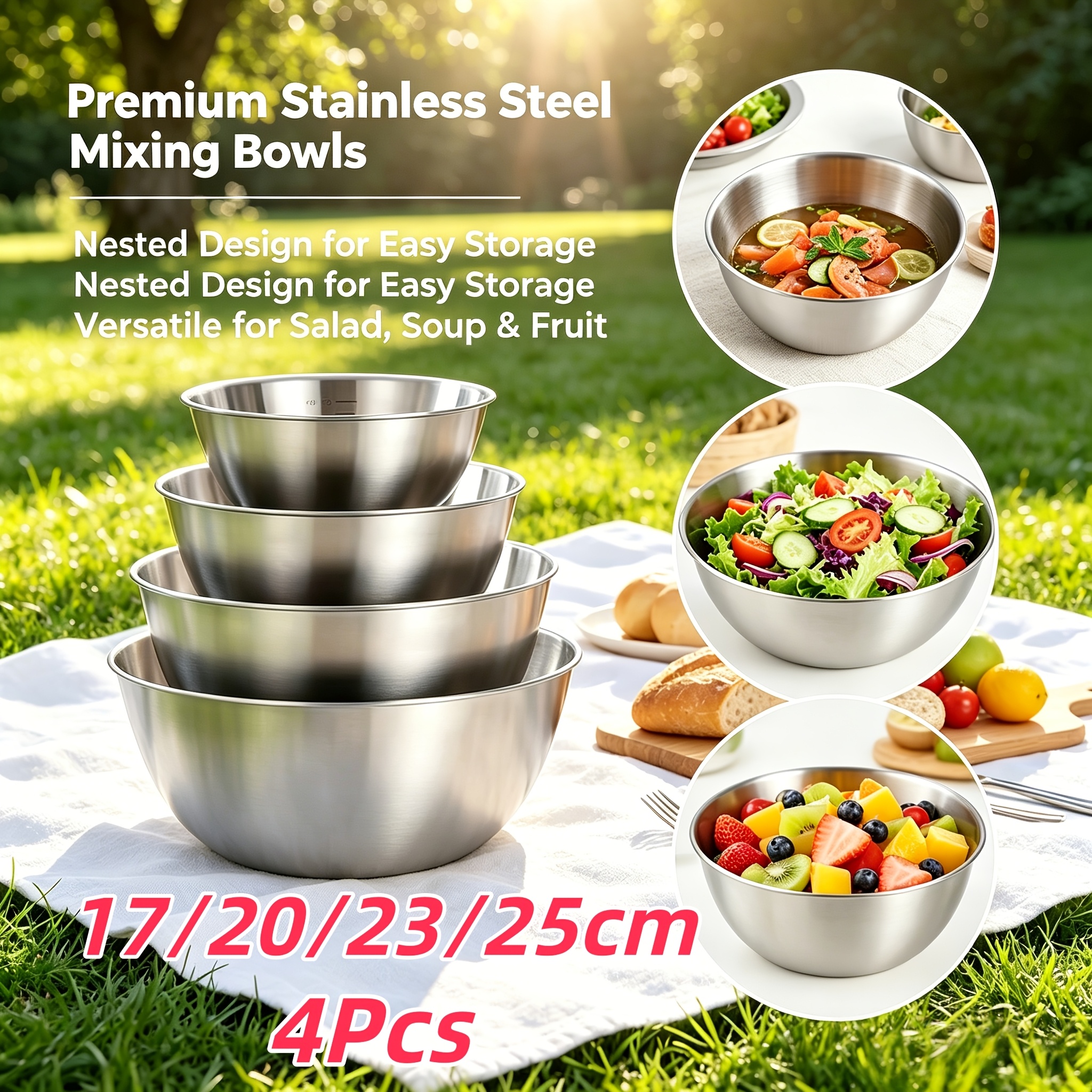 4Pcs, 17/20/23/25cm Multifunct - Kitchen Baking Bowls avis et prix