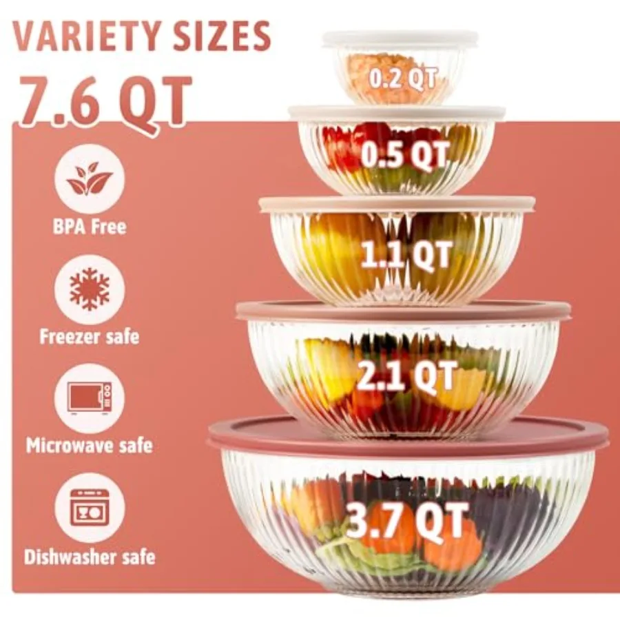 Glass Mixing Bowls with Lids S - Kitchen Glass Baking Set avis et prix