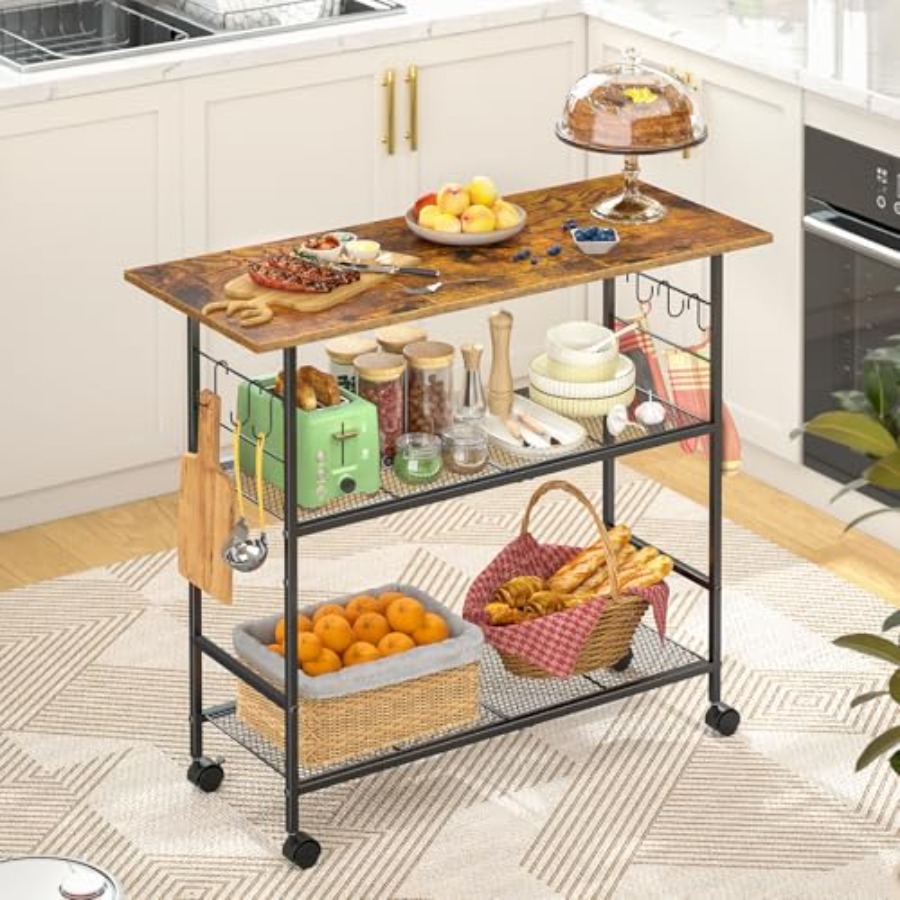 Kitchen Island with 3 Shelves, - Kitchen Baking Cart avis et prix