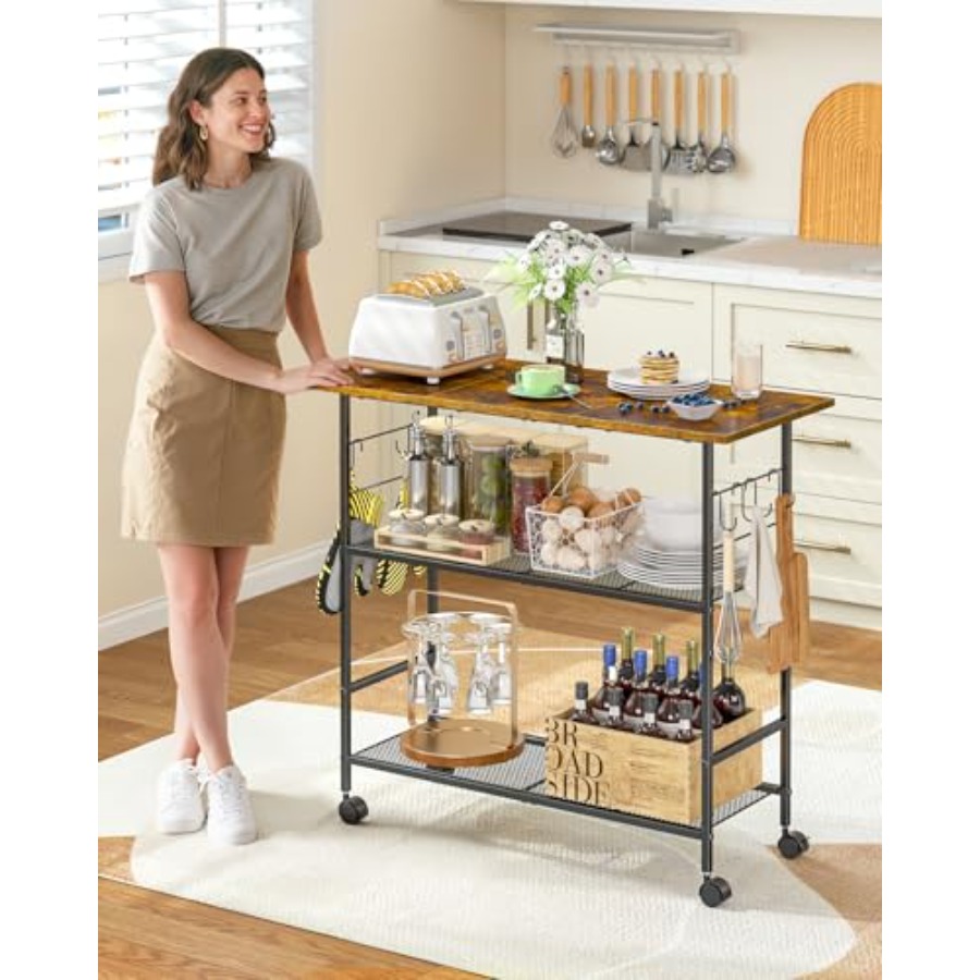 Kitchen Island with 3 Shelves, - Kitchen Baking Cart avis et prix